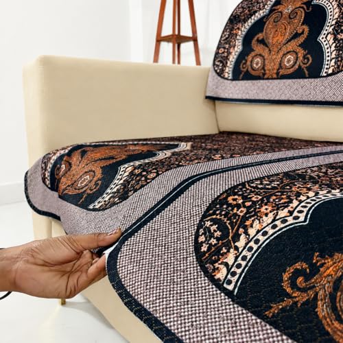 Image of Homerz Premium 'Maharaja Paradise Series' Sofa Cover | Net Fabric Sofa Cover | Washable, Anti-Dust Backed & Wrinkle Resistant Cover (Sheesh Mahal, 6 (3+2+1) Seater, Seat Cover with Backrest)