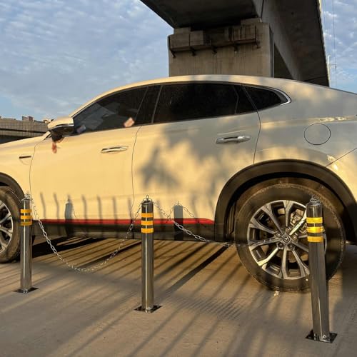 Cono de Seguridad, bolardos de Seguridad metálicos de Alta Resistencia con Cinta Reflectante - 4 Postes Amarillos de 600 mm (23,6 Pulgadas) para barreras de estacionamiento en aceras, ciclov