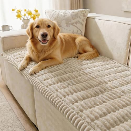 SureFit Couch Covers for Dogs Washable Couch Protector for 2-Cushion Sofa Non-Slip Soft Paw Print Grip Skin-Friendly Furniture Cover for Pets Thick and Cozy Slipcover for Sofa Cushions(28x60 Khaki)