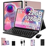 2025 Tablet 10 Inch Android 14 Tablets with Keyboard, 22GB RAM 128GB ROM, Widevine L1, Octa-Core, 8000mAh Battery, 5G Wifi, HD IPS Display, TF 1TB, GPS, Mouse, Case, Split Screen, Metal Body -Gold