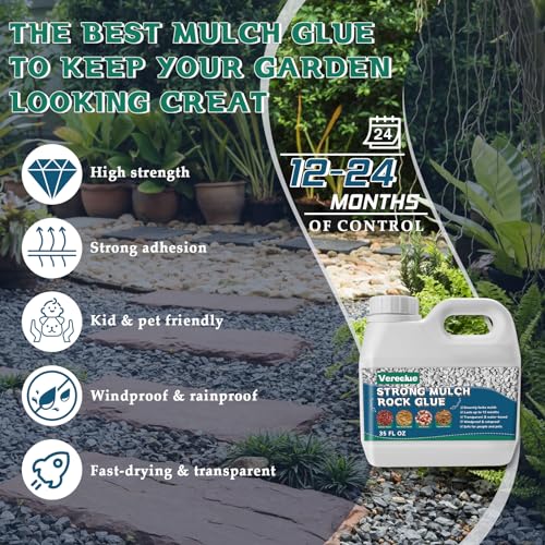 Image of Mulch Gravel Glue for Landscaping 35 Oz - Fast-Drying Rock Pea Glue, Waterproof Gravel Binder, Clear Adhesive for Rocks, Mulch, Pebbles, Rubber Outdoor Landscaping, Non-Toxic and Pet-Friendly