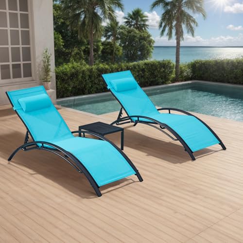 Patio Chaise Lounge, Pool Chaise Lounge Chairs Set of 3 with Pill...