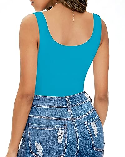 Image of MANGOPOP Women's Tank Top Bodysuit Scoop Neck Sleeveless Body Suits Sexy U-Back Backless Going Out Tops