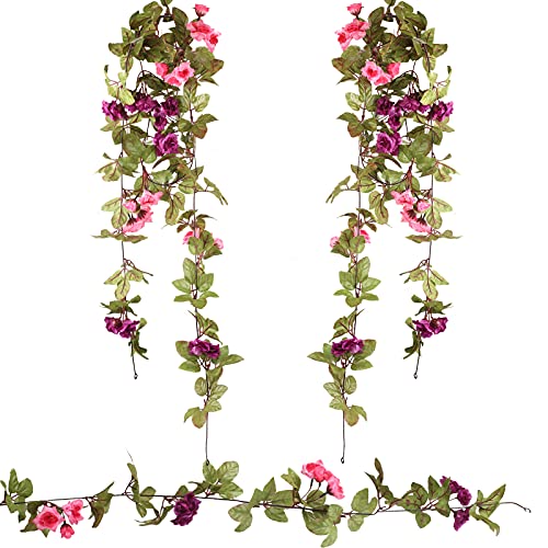 HAMOOM 2pcs 220cm Guirlande Fleurs Artificielles Violet Vigne Rose Fleurs Suspendue en Soie pour Décoration Arche Mariage Maison Jardin Mirroir Fenêtre Mur Clôture Intérieur Exterieur Fête Violet Cover