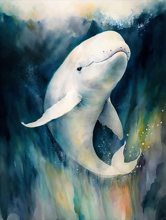 Kits de pintura de diamantes para adultos, kit de arte de diamantes 5D para principiantes, pintura de ballena Beluga DIY con diamantes redondos de