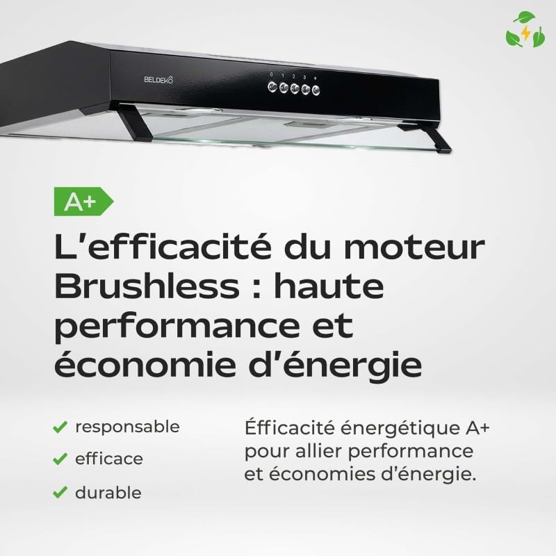 Cappa cappa da 60 cm in nero – Performance A+ design extra-piatto BelDeko Eco - 5