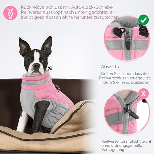 AOFITEE Wintermantel für große Hunde, Wasserdicht Hundemantel Hundejacke Mittelgroße Hund mit Geschirr, Winddichter Winter Hunde Jacket mit Reißverschluss, Warme Outdoor Hundebekleidung, L Rosa