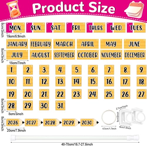 Image of Pencil Flip Calendar Bulletin Board Set Pencil Calendar for Classroom Whiteboard Decor with 2026 to 2030 Years Date Cards and Adjustable Rod for Home Elementary Back to School Teacher Supplies
