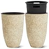 Worth Garden 2 Pack 21 H Beige Tall Planters with Inside Pots 14 Dia Plastic Large Round Plant Tree Pots Decorative Imitation Stone Finish for Indoor Outdoor Front Porch Container Patio