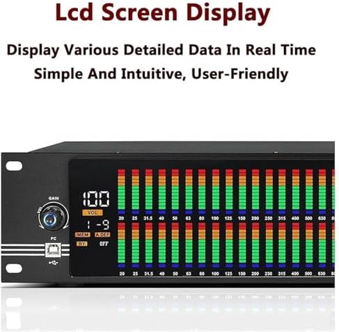 31-band stereo graphic equalizer with audio spectrum analyzer, real-time frequency display and remote control to enhance your home audio experience