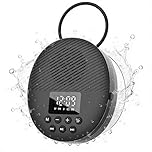Shower Radio Speaker with Bluetooth 5.4, AGPTEK Waterproof Wireless Bathroom FM with Suction Cup 12H Long Playback Time, Lanyard, LCD Screen Display, Handsfree Calling, Storage Card Playback Black