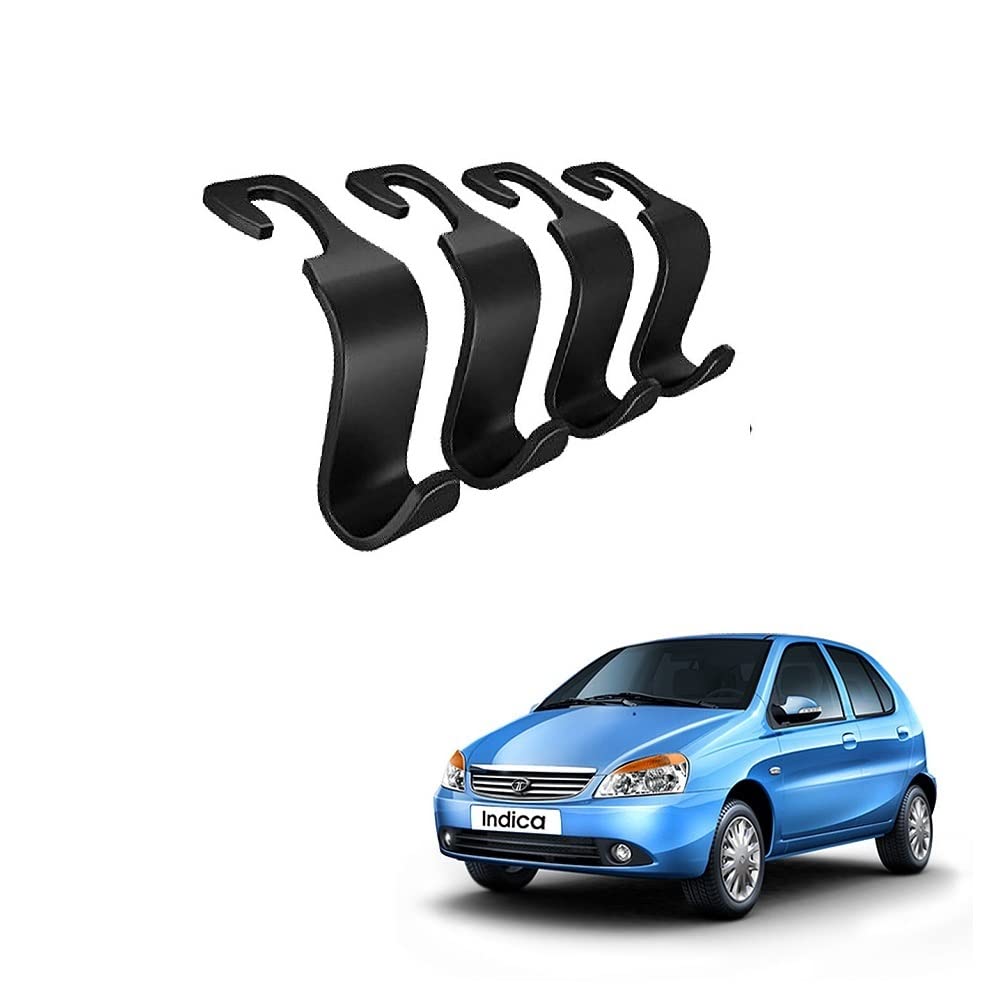 Useful Car Compact Size Headrest Back Side Hooks Hanging Hanger Organizer Black Color Elegant Universal Set of 4 pcs Suitable for Tata Indica-image-45