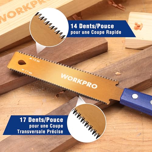 WORKPRO Scie Japonaise 150 mm, Scie à Main à Double Tranchant de 14/17 TPI, Scie à Traction avec Poignée Ergonomique en Hêtre, Lame Flexible SK5, Scie Japonaise Menuisier pour bois – Image 5