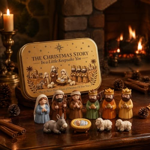 Mini Christmas Nativity Set in a Tin Box, Little People Nativity Scene - image 1