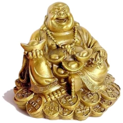SMRTHMRT Feng Shui Decor Laughing Buddha Statue Maitreya Figurine Carrying Money Bag Happy Buddha for God Luck Brass Sculptures Home Decorations (Small) Cover