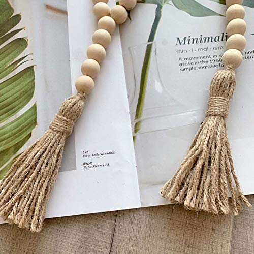 Zoonai Wood Bead Garland With Tassels Rustic Country Farmhouse Decor Home Decor Ornament Prayer Beads Wall Hanging Decor (Gray, 134Cm) #TOP6