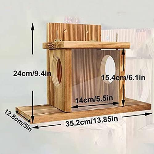 Wooden Squirrel Feeder Window Bird Feeder, Squirrel Food Feeder House with Corn Cob Holders and Lift-Up Lid – Stable Safe Outdoor Feeding for Dry Food