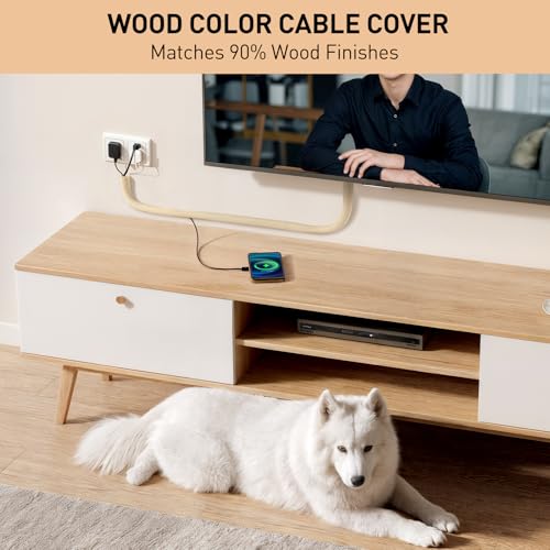 Image of AGPTEK Cable Sleeve, 10ft - 1.5 inch Cable Management, Desk Cord Cover Organizer Wire Hider for Home Office Computer TV Wire Loom Tubing, Pet Proof Cord Protector from Cat Dog Chewing, Wood Color