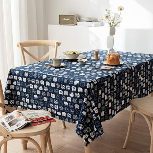 Nappe en lin et coton chat bleu 90x90 cm pour table basse et commode - 2