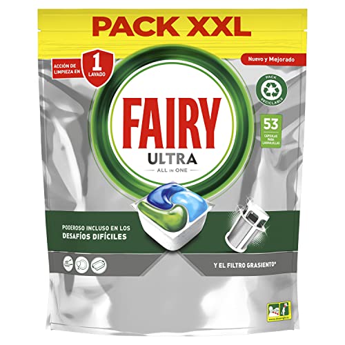 Fairy Ultra Original Todo en Uno Pastillas Lavavajillas, 53 cápsulas, Elimina Acumulacion Grasa en Lavavajillas, Aroma Limpio y Fresco