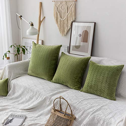 Ugasa Knitted Throw Pillow Covers, Plush Throw Pillow Cases, Square Cushion Covers For Home Decor, 2 Pieces (18"X18", Grass Green) #TOP2