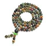 indian agate stone Bracelet Mala unisexe avec 108 pierres semi-précieuses naturelles.