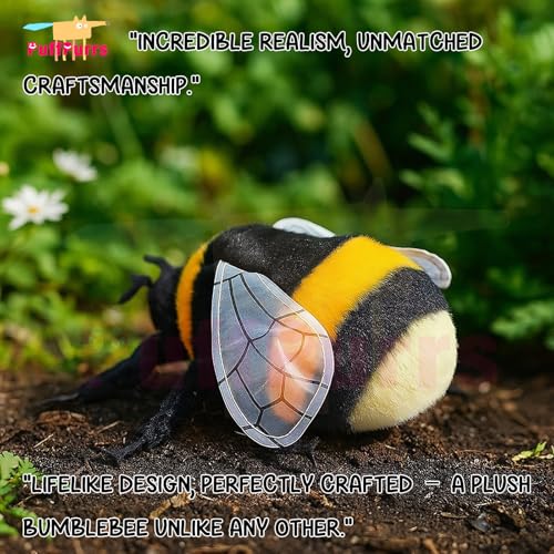 PuffPurrs Lebensechter Hummel-Plüsch, Realistischer Natur-Arbeiter Teddy, Insekten-Plüsch für Wissenschaftsfans, 20 cm