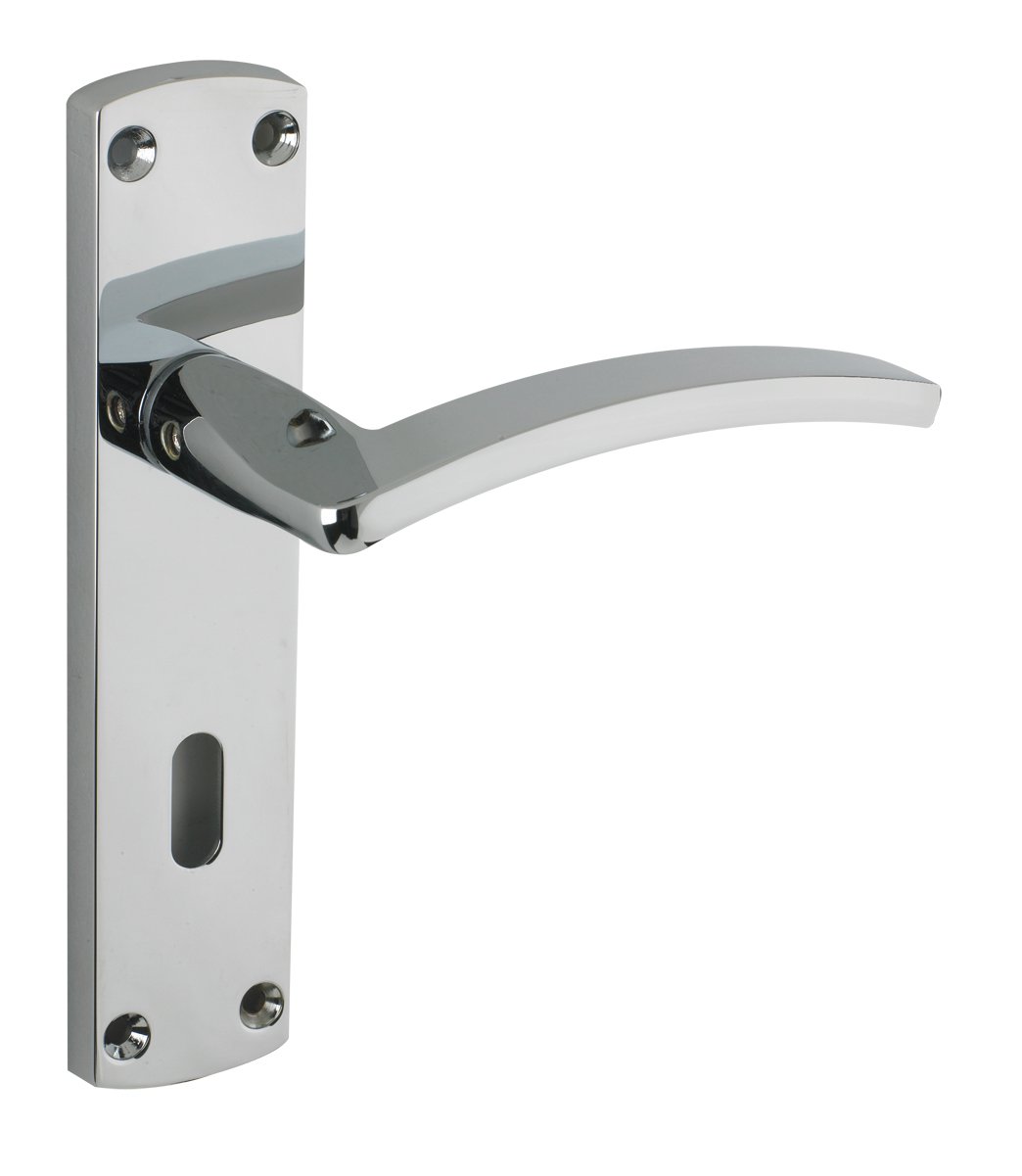 Toledo Door Handle Lever Lock on Backplate in Polished Chrome