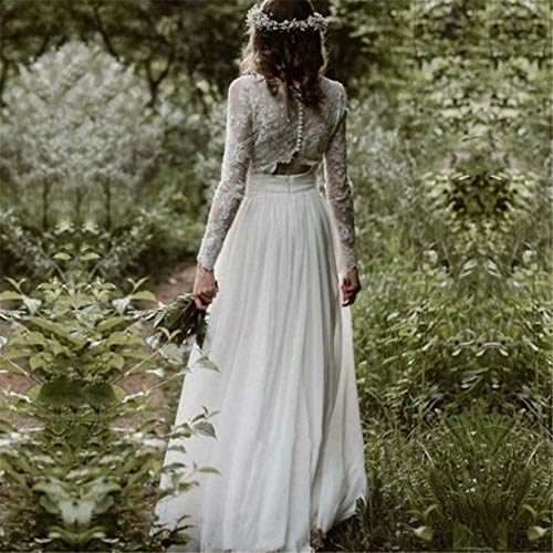 Two Piece Wedding Dress for Bride 2020 Long Sleeves Vintage Boho Wedding Bridal Gowns2
