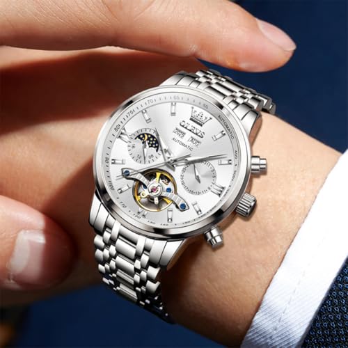 Image of OLEVS Automatic Watches for Men Luxury Skeleton Multi-Function Mechanical Watch Self Winding Date Waterproof Luminous Mens Watch