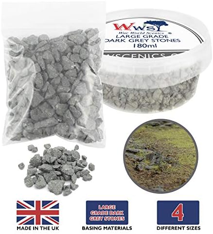 WWS War World Scenics WWScenics Large Grade Dark Grey Stones | 200g Bag | Scenery Basing Material