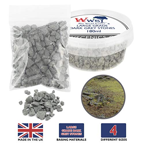 War World Scenics Large Grade Dark Grey Stones - 200g Bag u0096 Wargame Scenery Miniature Basing Material Landscape Model Modelling Diorama Railway Railroad Layout Hobby