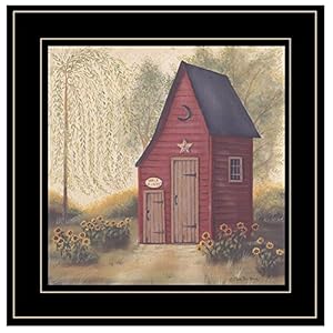 Trendy Decor 4U Folk Art Outhouse II Framed Wall Art for Living Room Home Wall Decor Framed Print for Bedroom by Pam Britton Black Frame