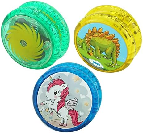 SRVertex 3-Pieces Plastic Light Up Responsive Yoyos, Auto Return Yo-Yo for Kids and Beginners Party Favors, Entertaining String Tricks (Dino, Fruit and Light up (Yellow, Green, Rndm))