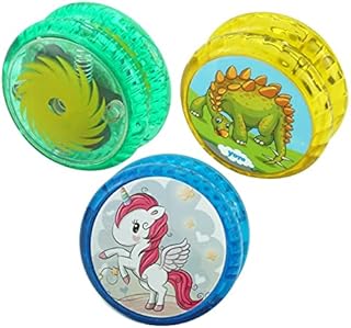 SRVertex 3-Pieces Plastic Light Up Responsive Yoyos, Auto Return Yo-Yo for Kids and Beginners Party Favors, Entertaining String Tricks (Dino, Fruit and Light up (Yellow, Green, Rndm))