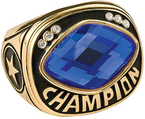 Express Medals Champion Blue MVP All Star Trophy Ring in Sizes 6 to 15 with Award Display Stand Case and Neck Display Ball Style Chain 8