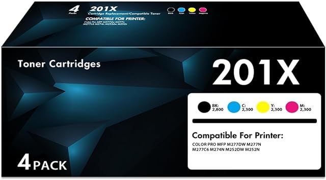 201X Toner Cartridges 4 Pack High Yield Compatible for HP 201A 201X Toner for Color LaserJet Pro MFP M277dw M277n M252dw M252n M277c6 M277 Printer Ink  Black Cyan Magenta Yellow