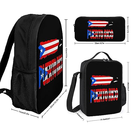 Puerto Rico Map Flag 3Pcs Backpack Set Cute Laptop Backpack Travel Daypack with Lunch Bag Pencil Case2