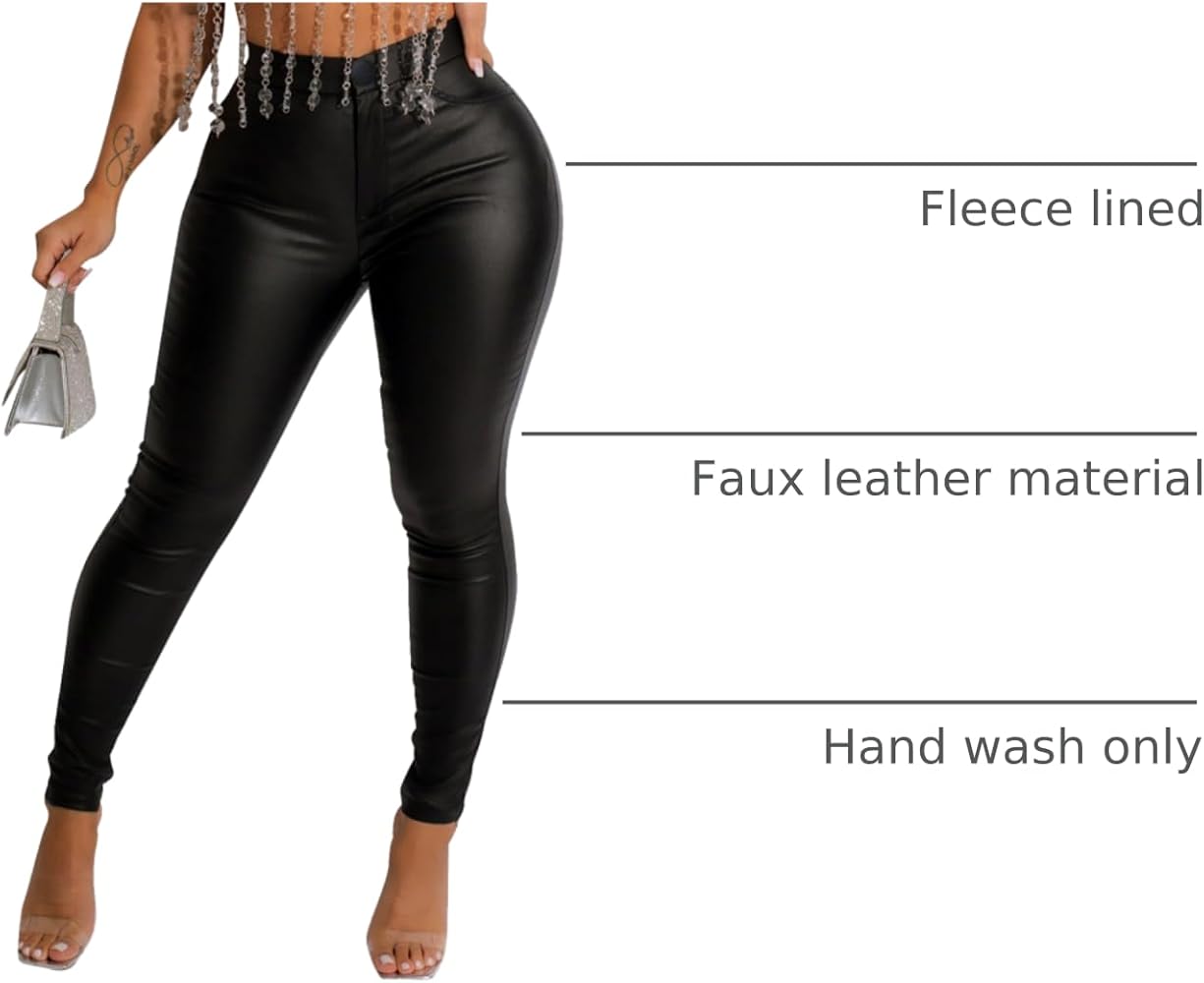 Zebaexf Sexy Leather Pants for Women, Black High Waisted