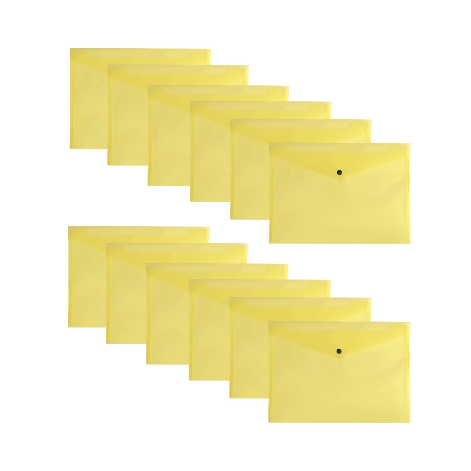Pack of 12 Yellow Janrax A4 Wallets – Strong Polypropylene Document Folders with Press‑Stud Fastening, Holds 150 Sheets