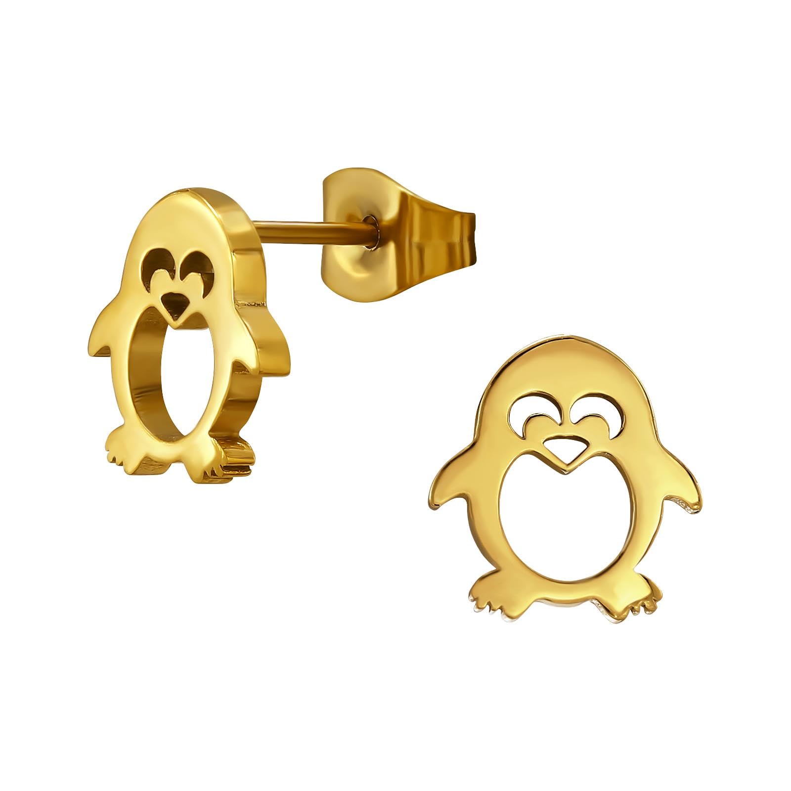 Monkimau Pendientes para niños pingüino, acero quirúrgico, acero inoxidable, pendientes hipoalergénicos para niños, joyas para niñas, idea para regalo