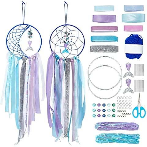 INFUNLY 2 Set Mermaid Dream Catcher DIY Dream Catcher Making Kit Handmade Boho Dream Catchers for Kids Girls Bedroom Wall Decor Nursery Baby Room Hanging Cover