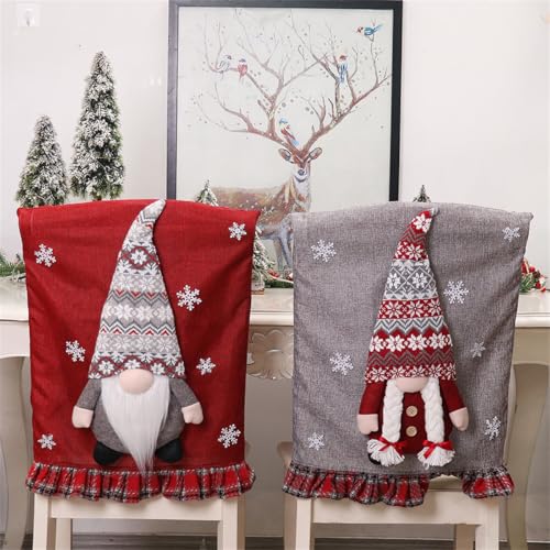 Housse de chaise salle à manger Noël lavable couverture extensible grise - 3