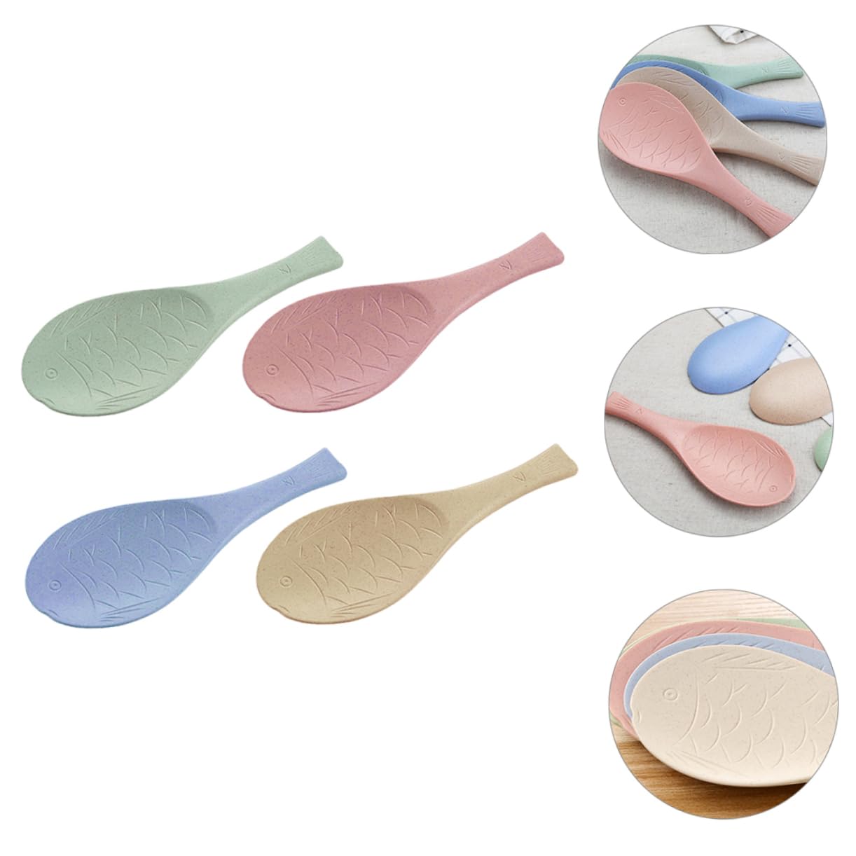 PRETYZOOM 4pcs Cartoon Fish Rice Spoon Set Non-stick Rice Scooper Straw Pp Material Easy to Carry for Outdoor Activities Random