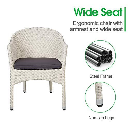 Try & Do Patio Rattan Dining Chair, Outdoor Pe Wicker Chair With Removable Soft Sponge Cushion, All-Weather Armchair With Armrest And Sturdy Steel Frame For Outside Indoor Use, White, 1 Pack #TOP3