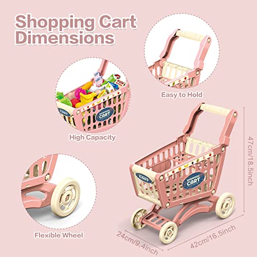 Redcrab Kids Shopping Cart Toy Supermarket Playset 64Pcs Included Grocery Cart Toy,Cutting Food,Pretend Fruit Vegetables Shop Accessories For Boy Girl Kid(Green-1) #TOP4