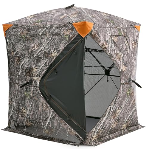 VEVOR Hunting Blind, 270° See Through Ground Blind, 1-2 Person Pop Up Deer Blind for Hunting with Carrying Bag, Portable Resilient Hunting Tent, One-Way See-Through Mesh for Turkey and Deer Hunting