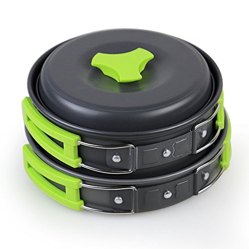 Gearupz Camping Cookware 10Pcs Mess Kit Cooking Equipment Camp Cookset Backpacking Gear & Hiking Outdoors Bug Out Bag | Lightweight, Compact, & Durable Pot Pan Bowls - Free Folding Spork, Nylon Bag