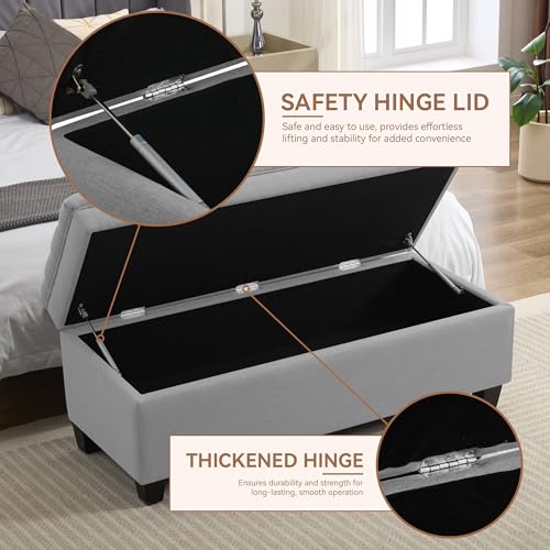 Image of WUTUTUEE 50 inch Fabric Storage Ottoman Bench, Upholstered Rectangle End of Bed Storage Ottoman Tufted Living Room Bedroom Bench with Safety Hinge, Solid Wood Legs, Loads 500 lb(Light Grey)