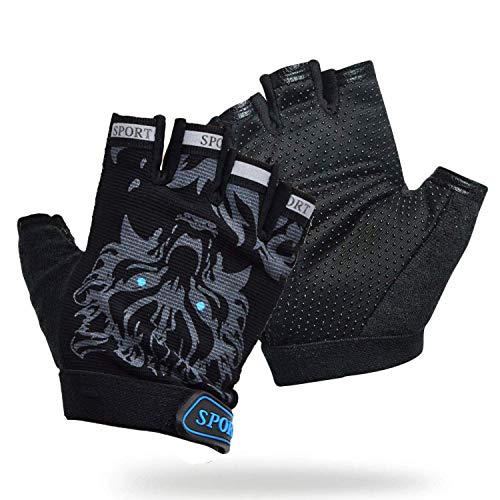 Kids Cycling Gloves, Non-Slip Ultrathin Children Half Finger Bicycle Cycling Breathable Gloves Roller-Skating Gloves for Fishing, Cycling, Roller Skating and Climbing in Summer (Black)